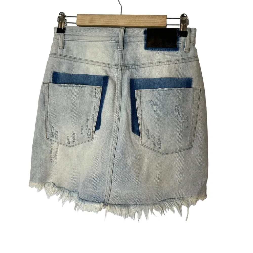 One teaspoon distressed raw hem denim mini skirt